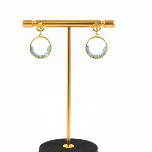 Blue Inlay Circle Drop Earrings