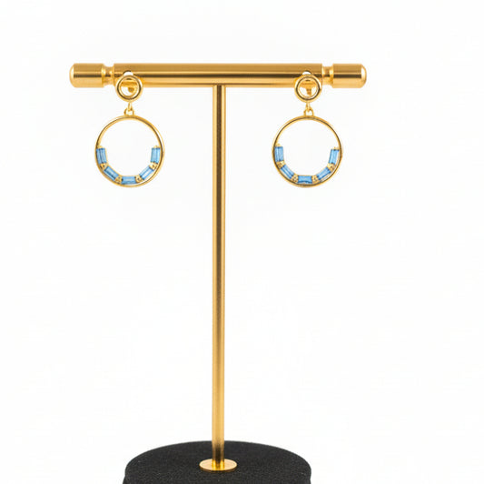Blue Inlay Circle Drop Earrings